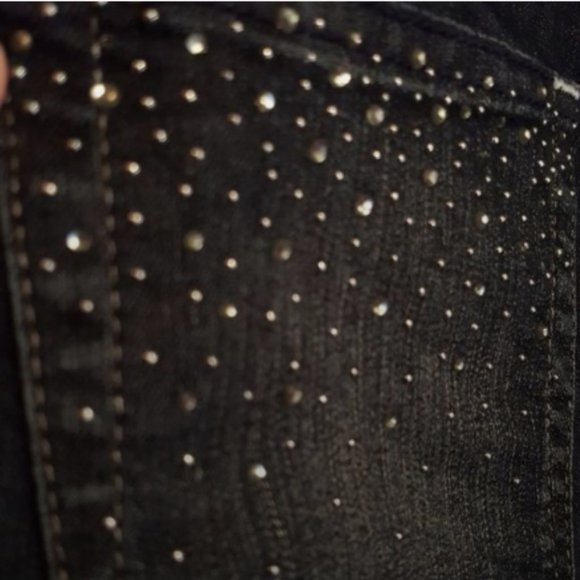 S & P  ♡ Gorgeous Black Stretchy Denim Embellished Bling Skinny Jeans 10|12 Long - Picture 16 of 17